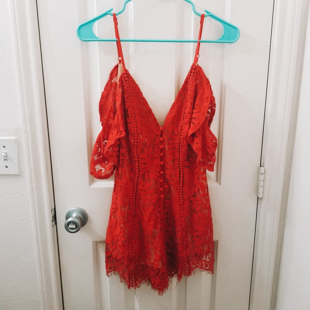 Red lace romper